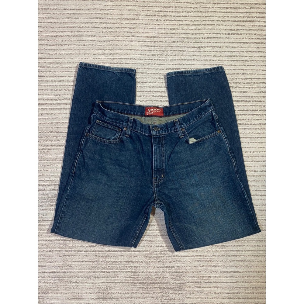 Arizona Jean Co Mens Relaxed Straight Leg Blue Jeans Medium Wash 34x32 Cotton